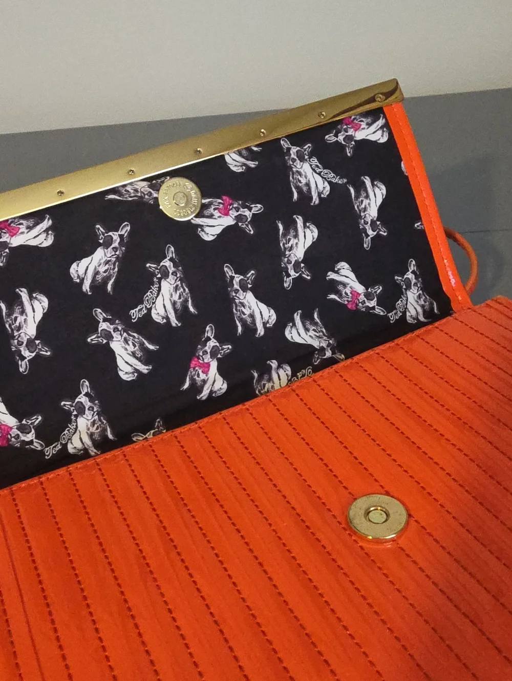 Ted Baker Orange Patent Quilted Crossbody Bag with Gold Accent